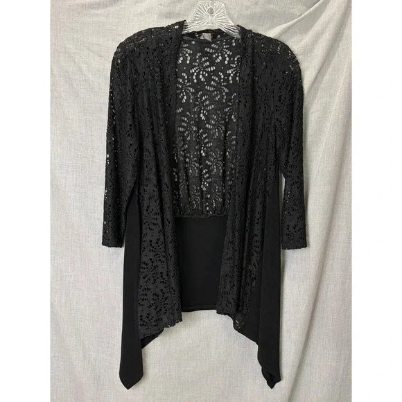 Travelers Collection by Chico's Black Lace Open Cardigan Dramatic Layering S/M - Picture 4 of 7
